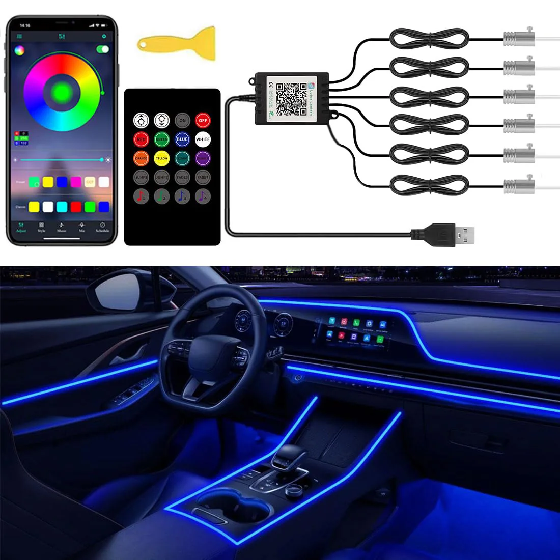 RGB LED Car Ambient Light Kit  - Led Gaming Light Strip บทวิจารณ์และราคา