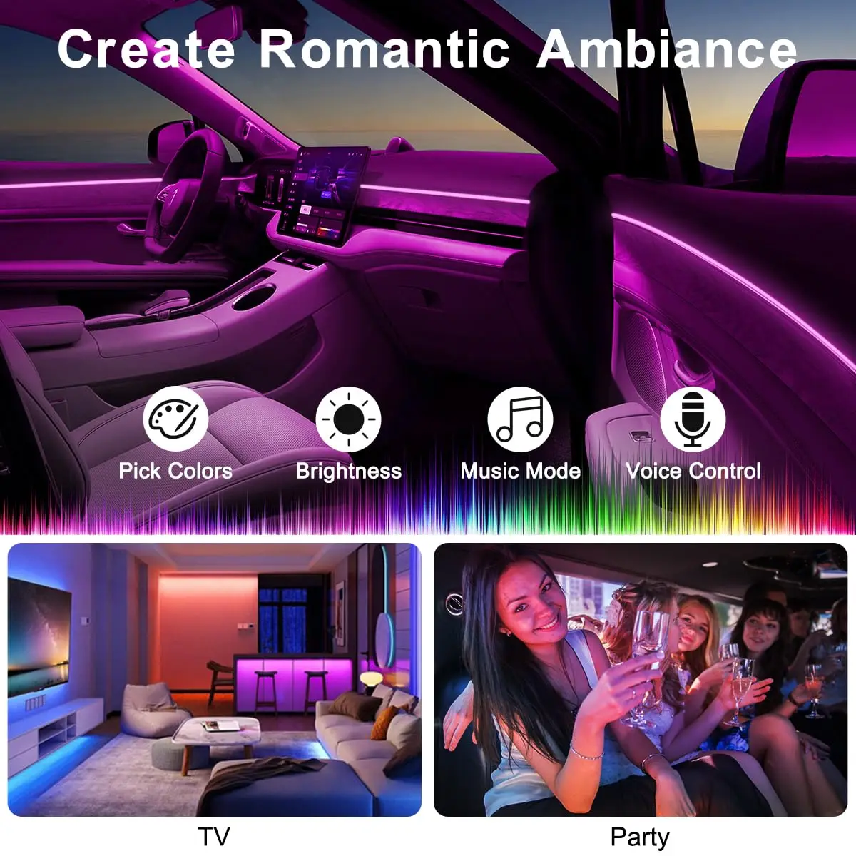 RGB LED Car Ambient Light Kit  - Led Gaming Light Strip บทวิจารณ์และราคา
