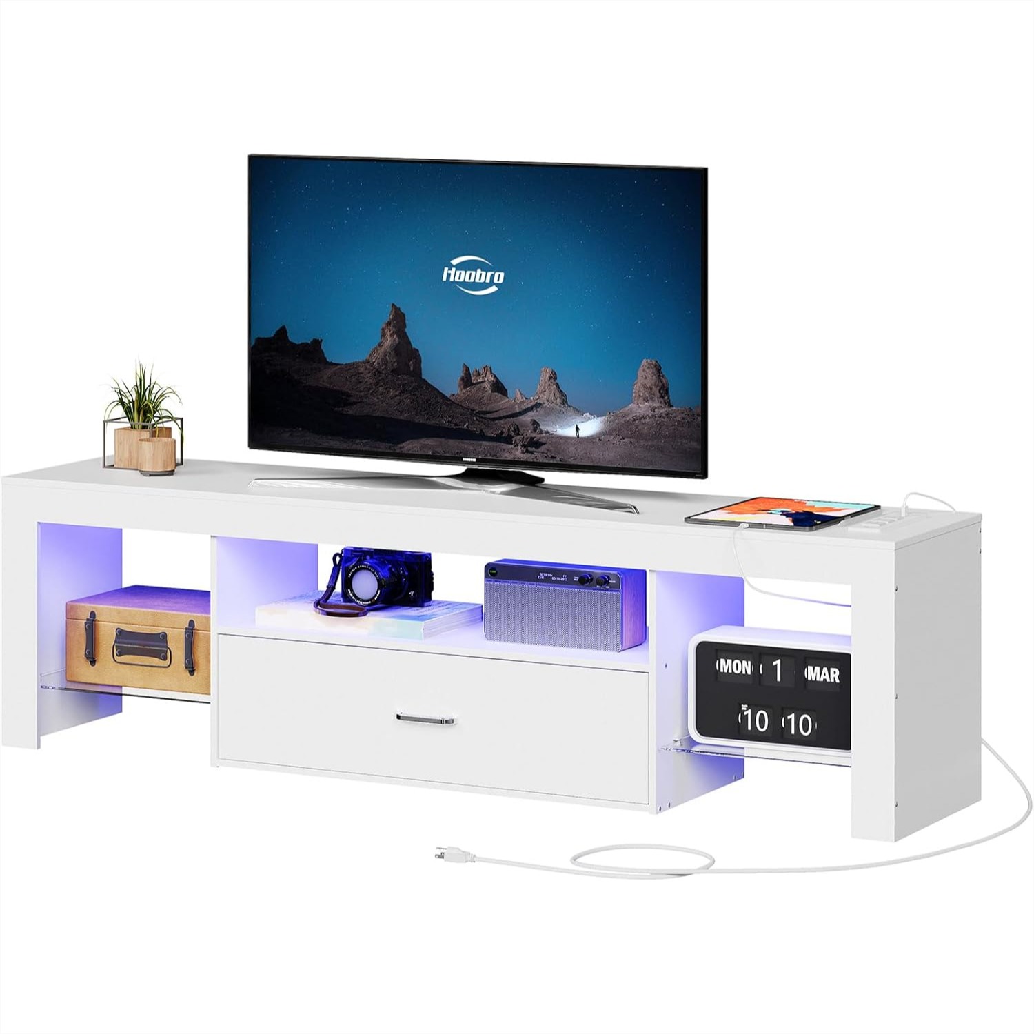 LED TV Stand with Power Outlet - Gaming Console Images บทวิจารณ์และราคา