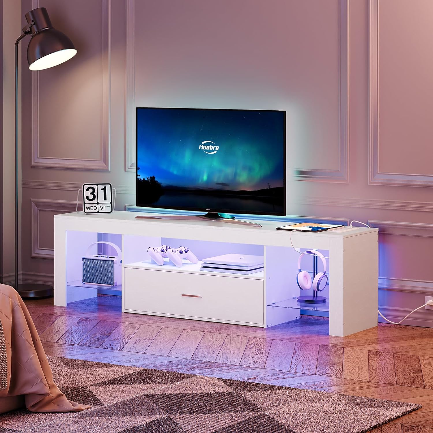 LED TV Stand with Power Outlet - Gaming Console Images บทวิจารณ์และราคา