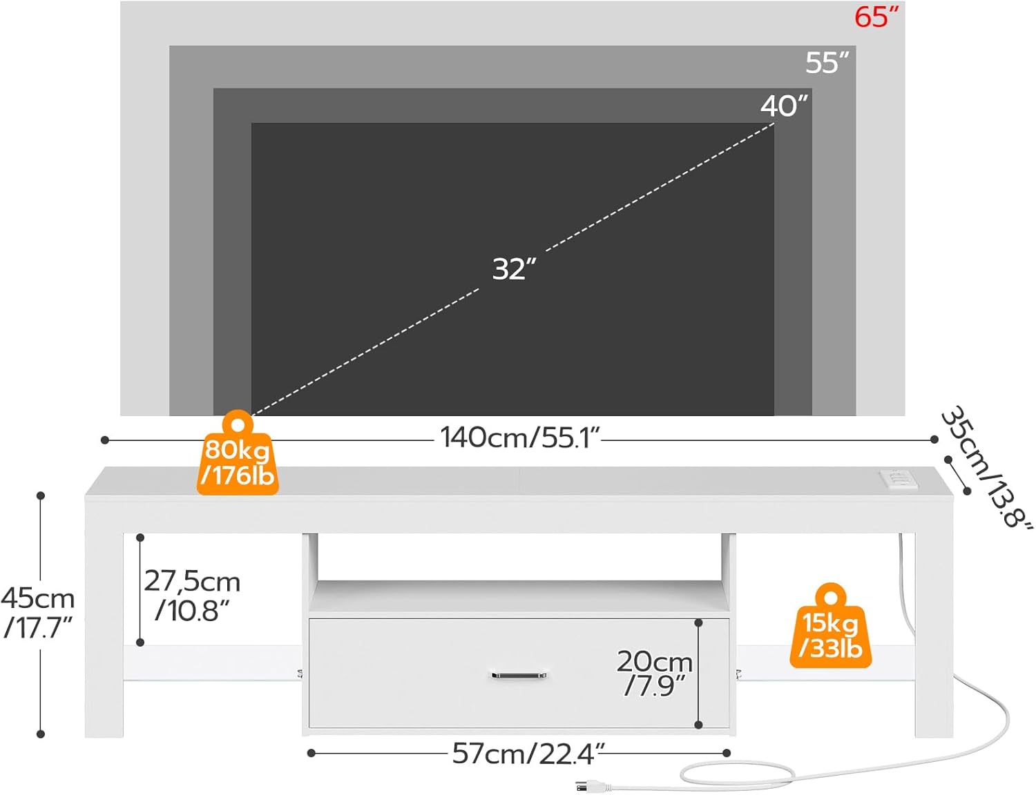 LED TV Stand with Power Outlet - Gaming Console Images บทวิจารณ์และราคา